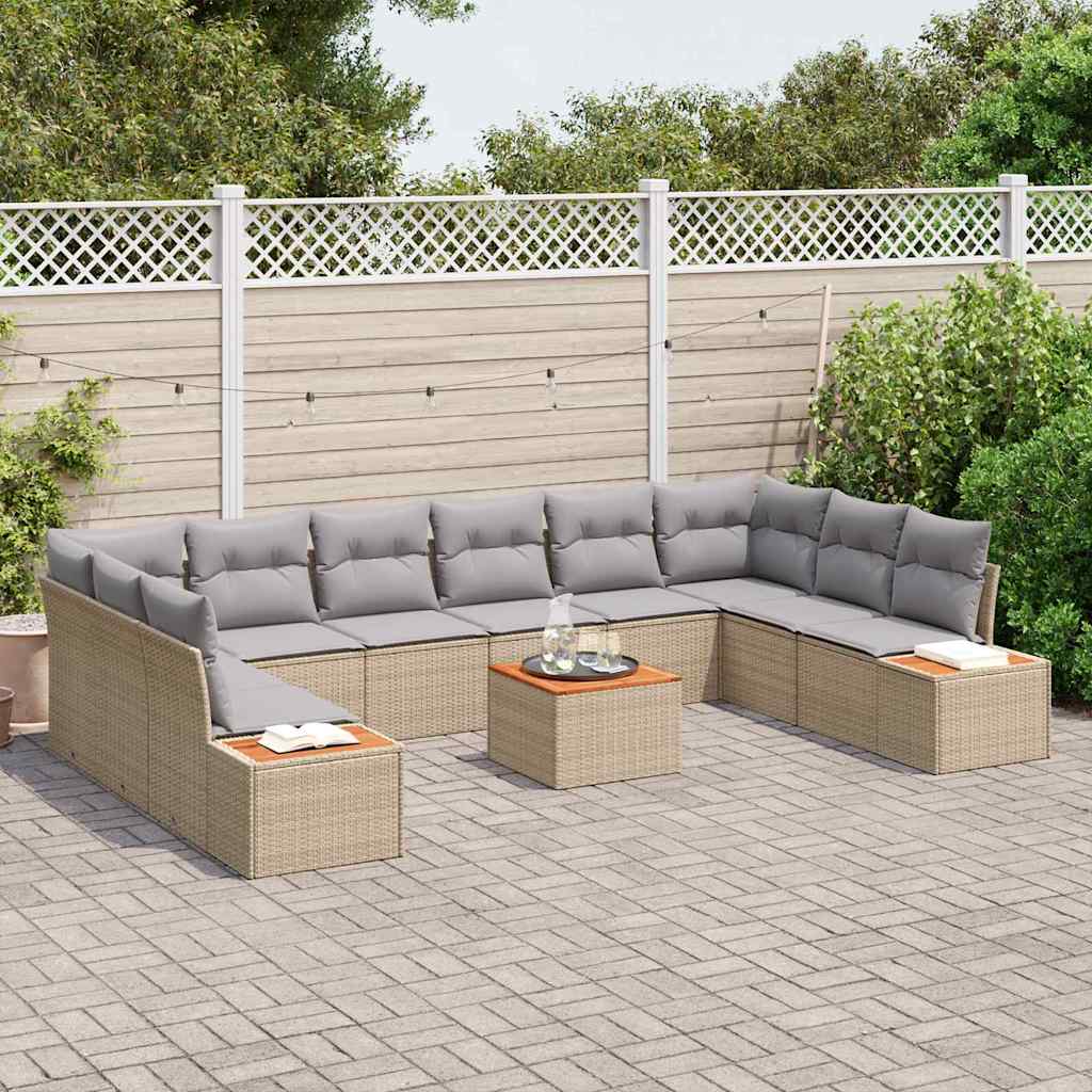 Tuinbankenset met kussen 11 pcs Beige Poly riet
