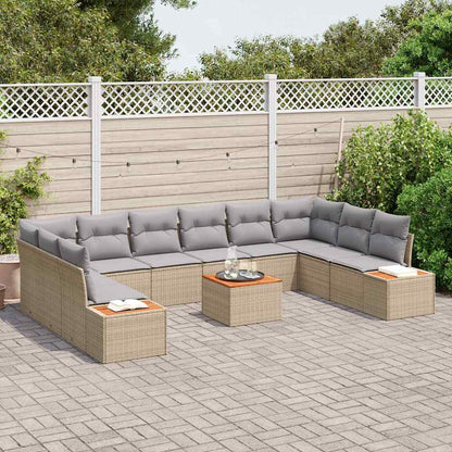Tuinbankenset met kussen 11 pcs Beige Poly riet