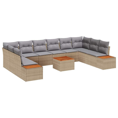 Tuinbankenset met kussen 11 pcs Beige Poly riet