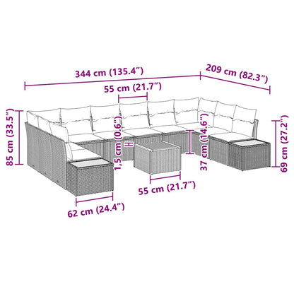 Tuinbankenset met kussen 11 pcs Beige Poly riet