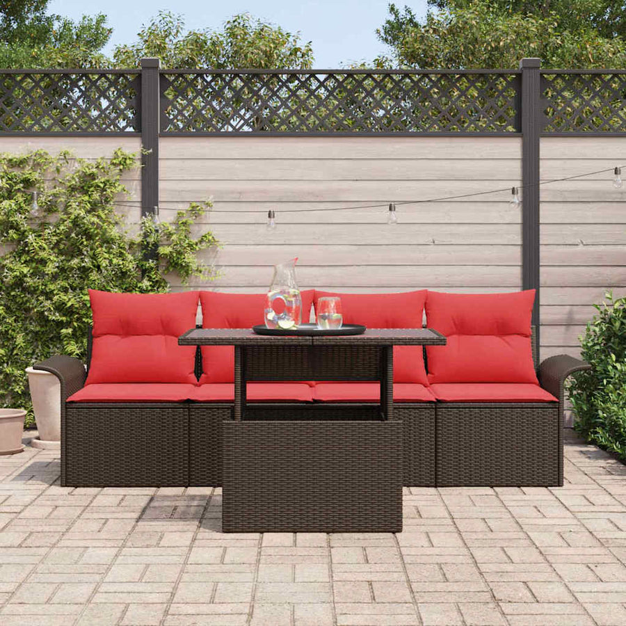 Tuin Sofa Set met kussen 5 pcs Bruin poly rattan