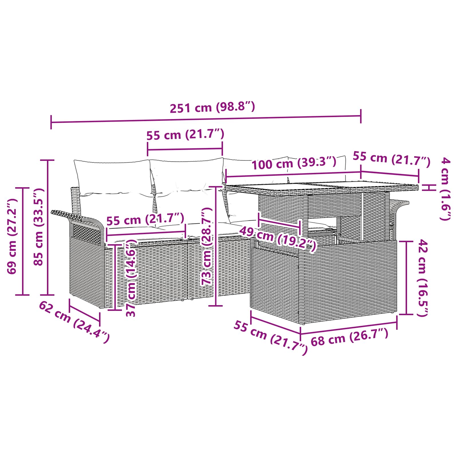 Tuin Sofa Set met kussen 5 pcs Bruin poly rattan