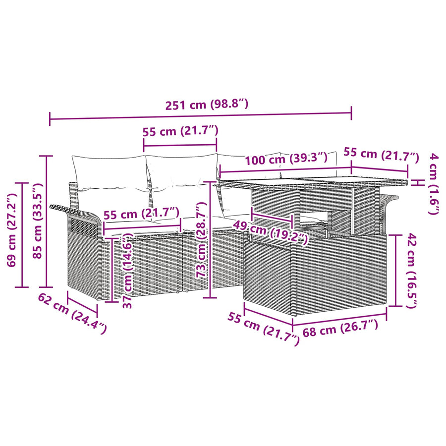 Tuin Sofa Set met kussen 5 pcs Bruin poly rattan