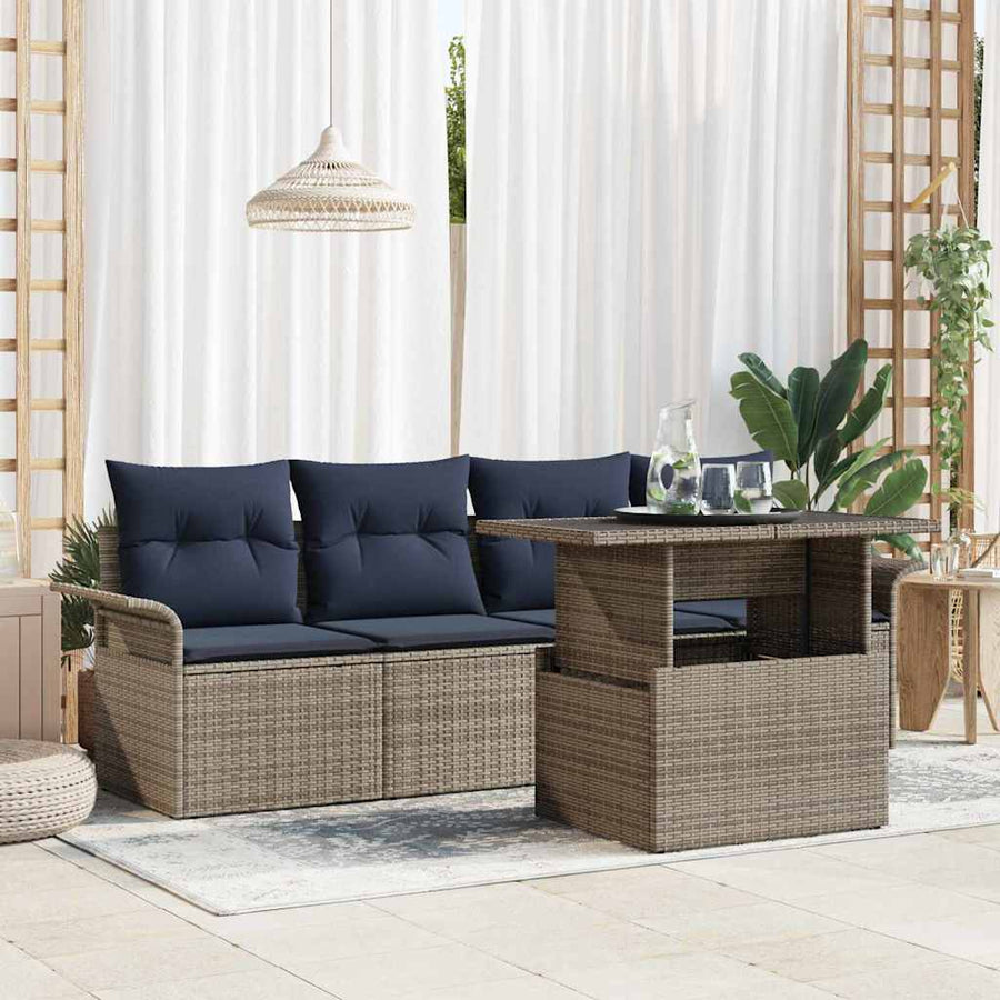 Tuin Sofa Set met kussen 5 pcs Grijs poly rattan