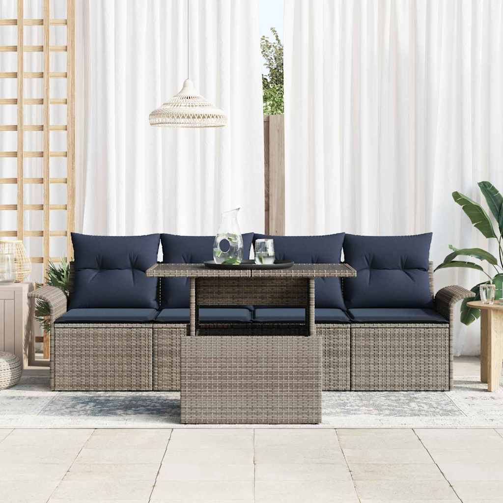 Tuin Sofa Set met kussen 5 pcs Grijs poly rattan