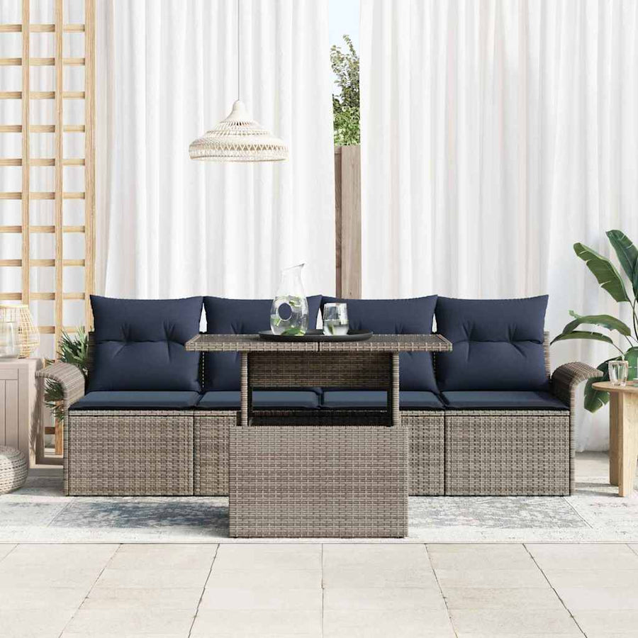 Tuin Sofa Set met kussen 5 pcs Grijs poly rattan