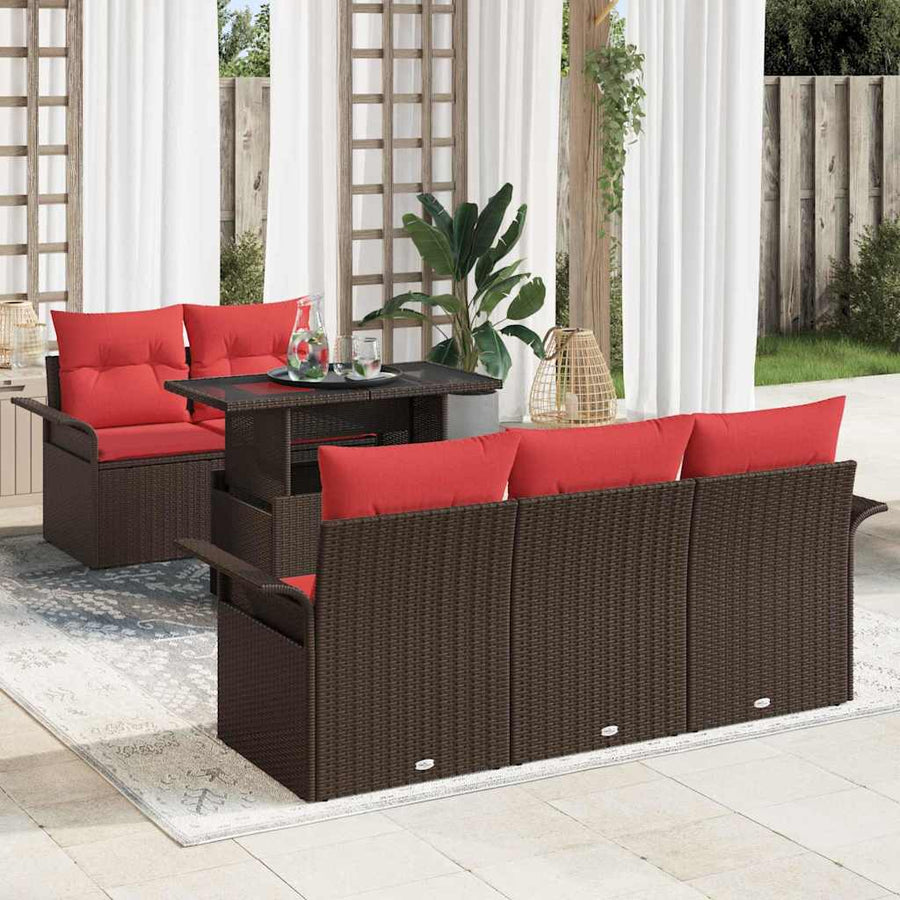 Tuin Sofa Set met kussen 6 pcs Bruin poly rattan