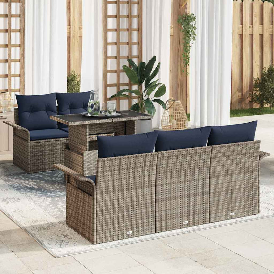 Tuin Sofa Set met kussen 6 pcs Grijs poly rattan