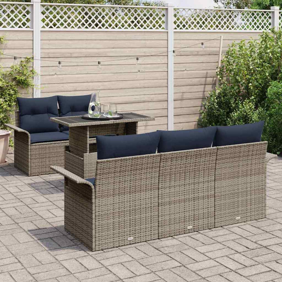 Tuin Sofa Set met kussen 6 pcs Grijs poly rattan