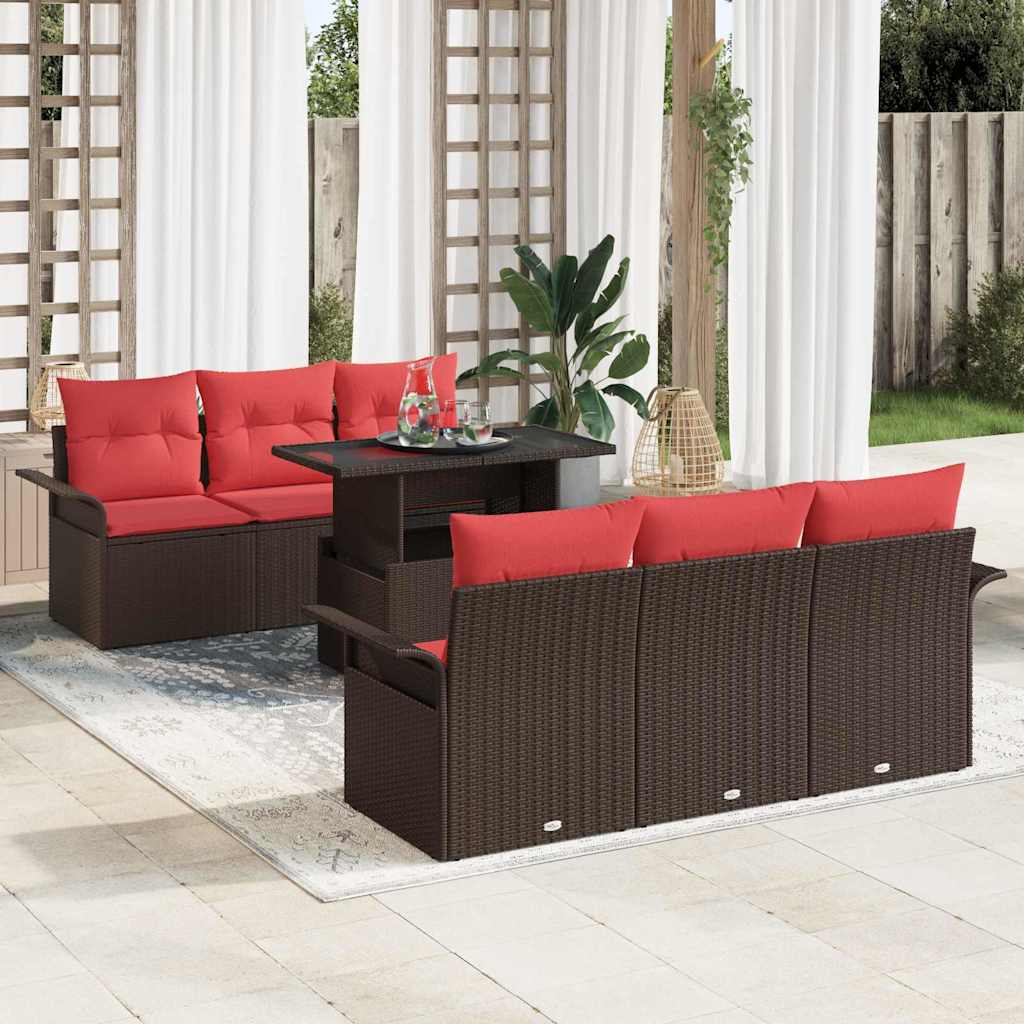 Tuin Sofa Set met kussen 7 pcs Bruin poly rattan