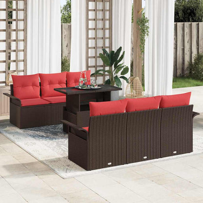 Tuin Sofa Set met kussen 7 pcs Bruin poly rattan