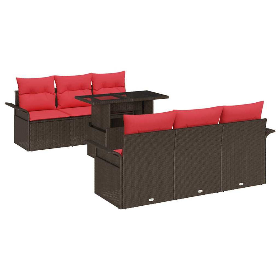 Tuin Sofa Set met kussen 7 pcs Bruin poly rattan
