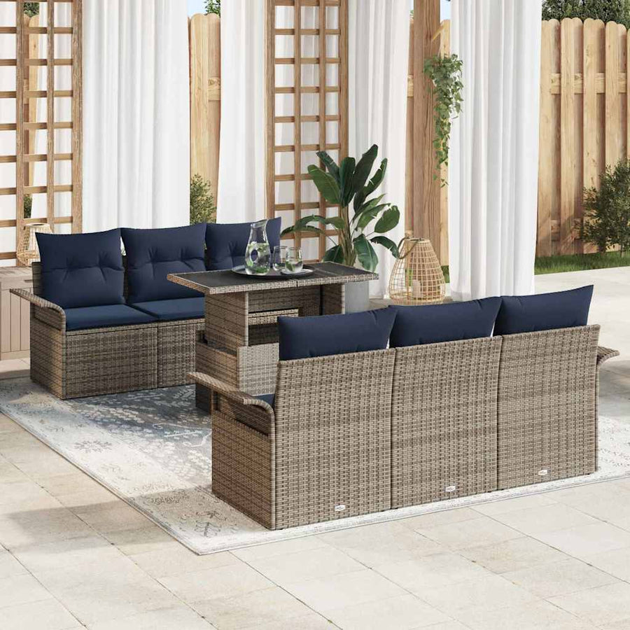 Tuin Sofa Set met kussen 7 pcs Grijs poly rattan