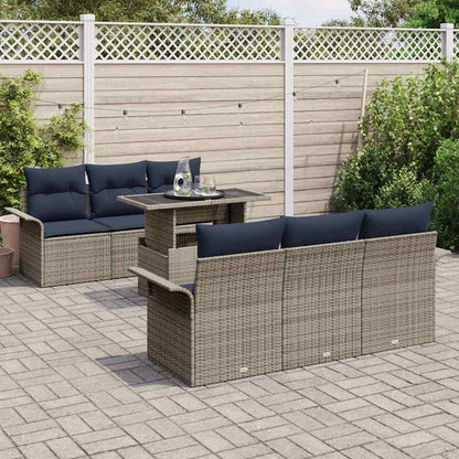 Tuin Sofa Set met kussen 7 pcs Grijs poly rattan