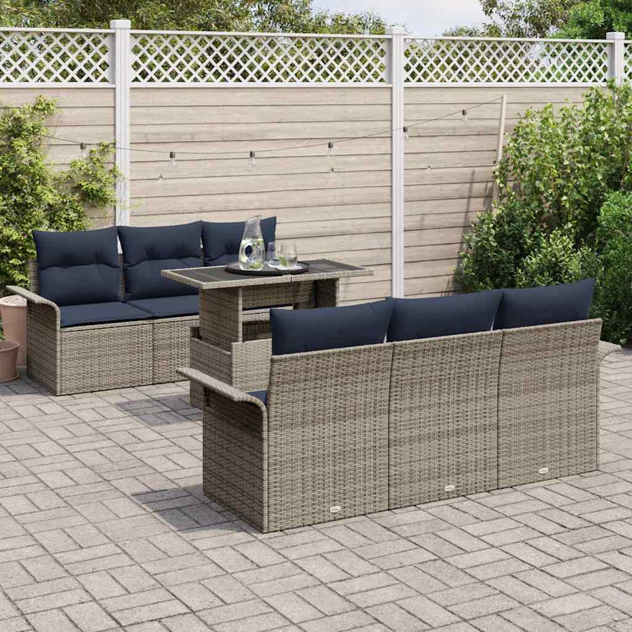 Tuin Sofa Set met kussen 7 pcs Grijs poly rattan