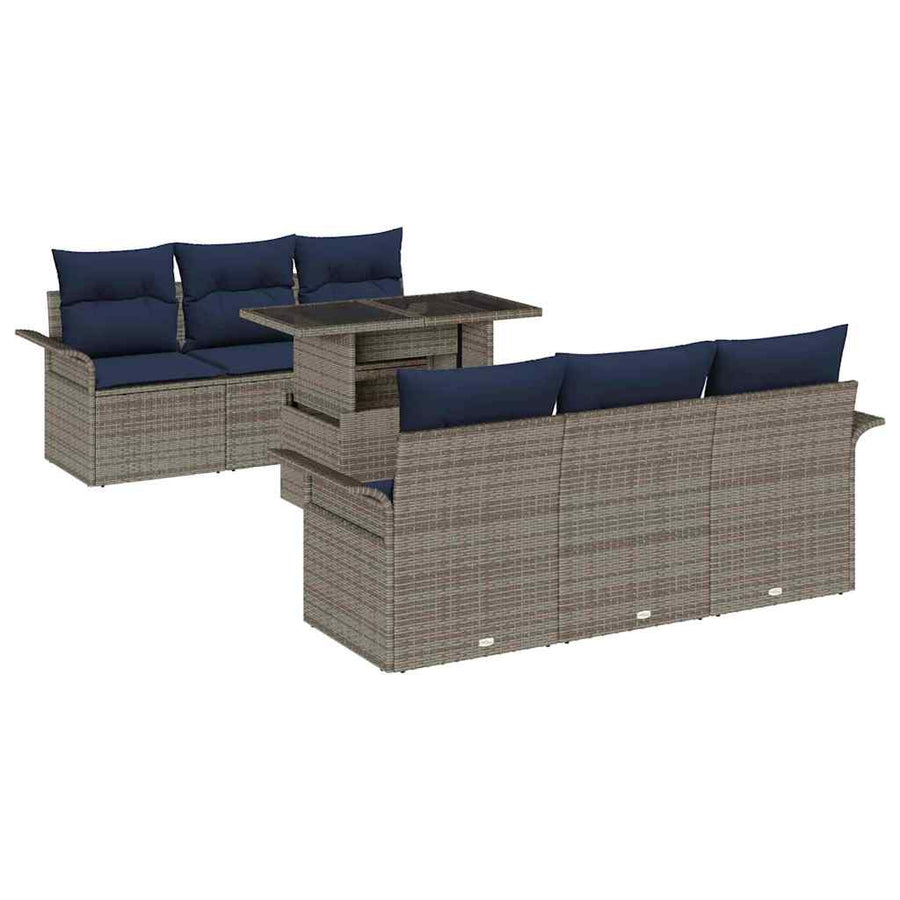 Tuin Sofa Set met kussen 7 pcs Grijs poly rattan