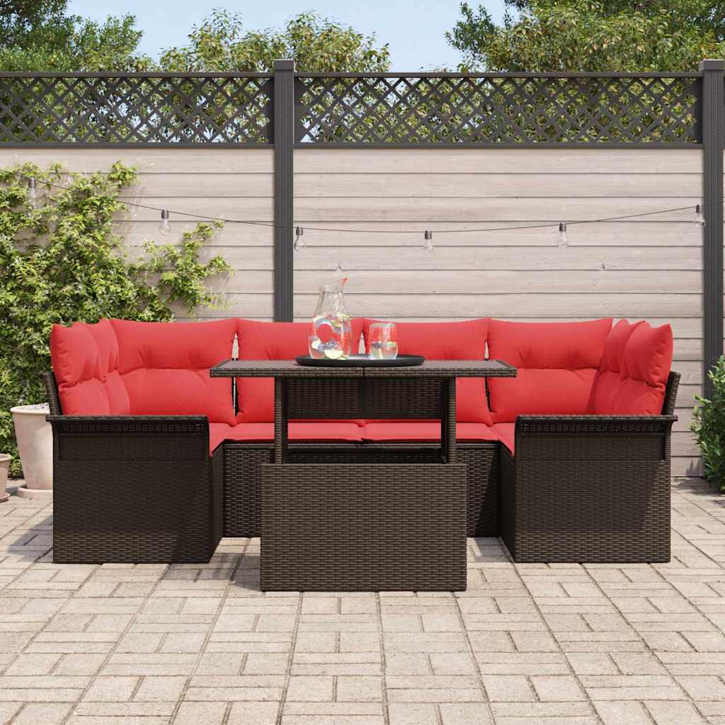 Tuin Sofa Set met kussen 7 pcs Bruin poly rattan