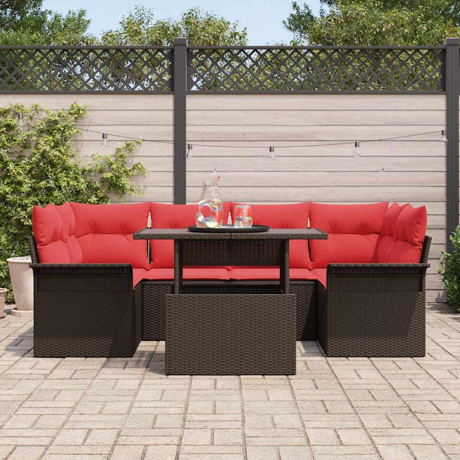 Tuin Sofa Set met kussen 7 pcs Bruin poly rattan