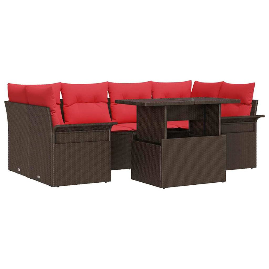 Tuin Sofa Set met kussen 7 pcs Bruin poly rattan
