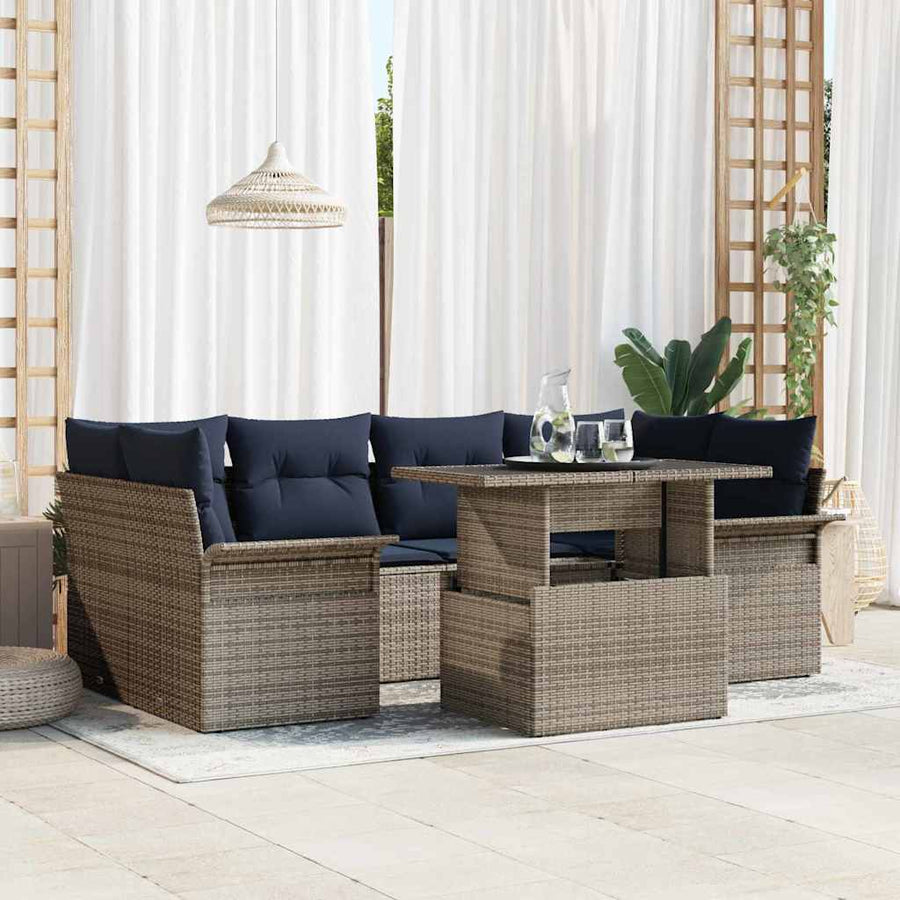 Tuin Sofa Set met kussen 7 pcs Grijs poly rattan