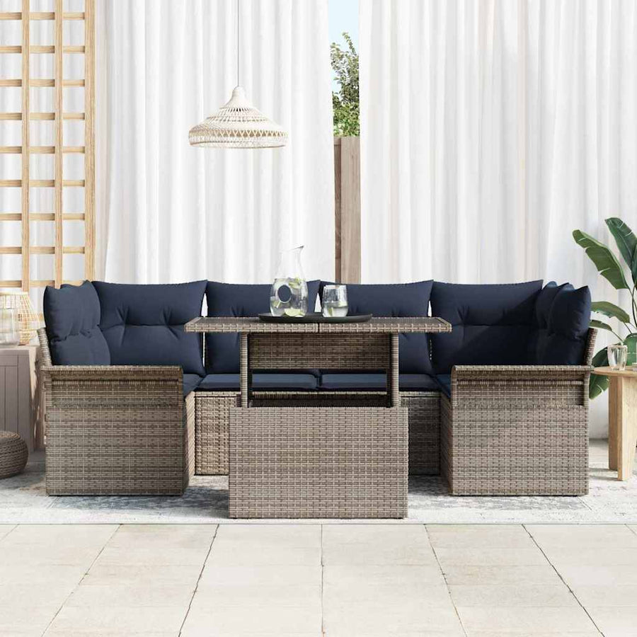 Tuin Sofa Set met kussen 7 pcs Grijs poly rattan