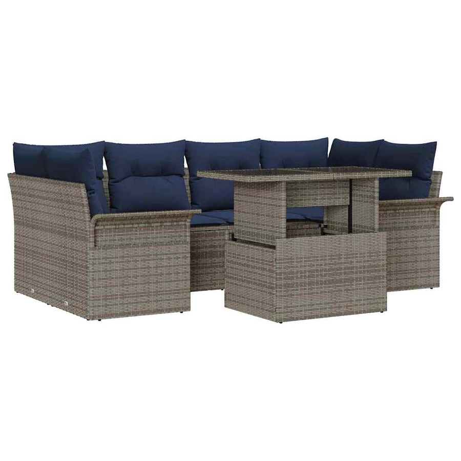 Tuin Sofa Set met kussen 7 pcs Grijs poly rattan