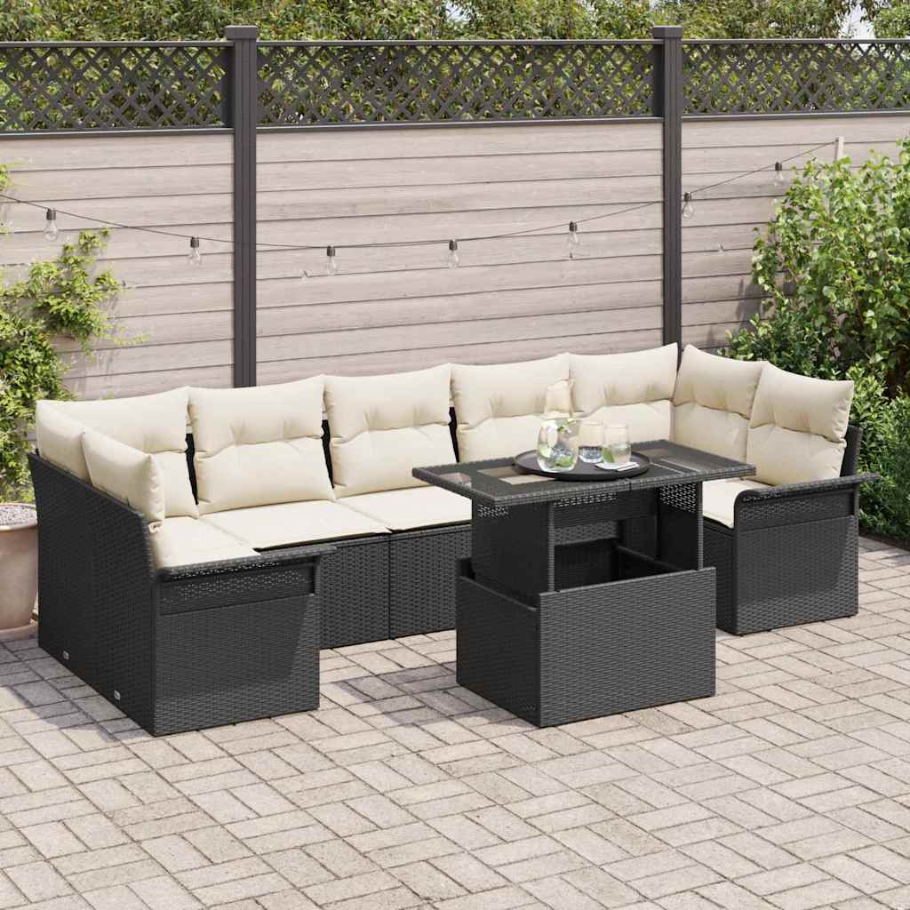 Tuin Sofa Set met kussen 8 pcs Zwart Poly riet