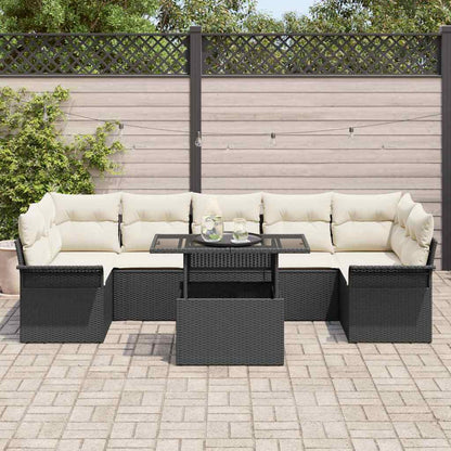Tuin Sofa Set met kussen 8 pcs Zwart Poly riet