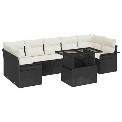 Tuin Sofa Set met kussen 8 pcs Zwart Poly riet