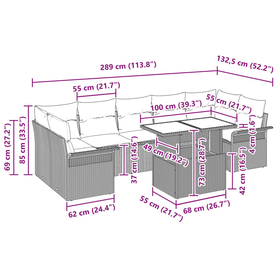 Tuin Sofa Set met kussen 8 pcs Bruin poly rattan