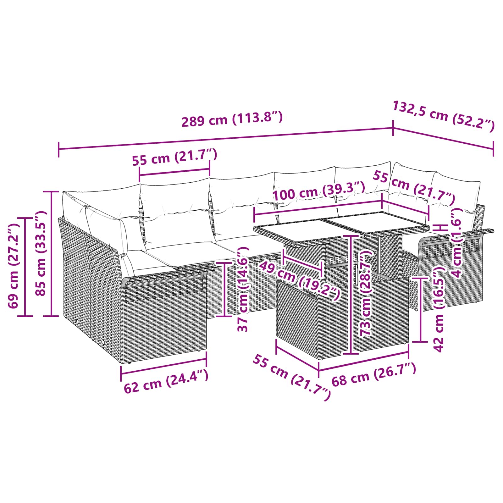 Tuin Sofa Set met kussen 8 pcs Grijs poly rattan