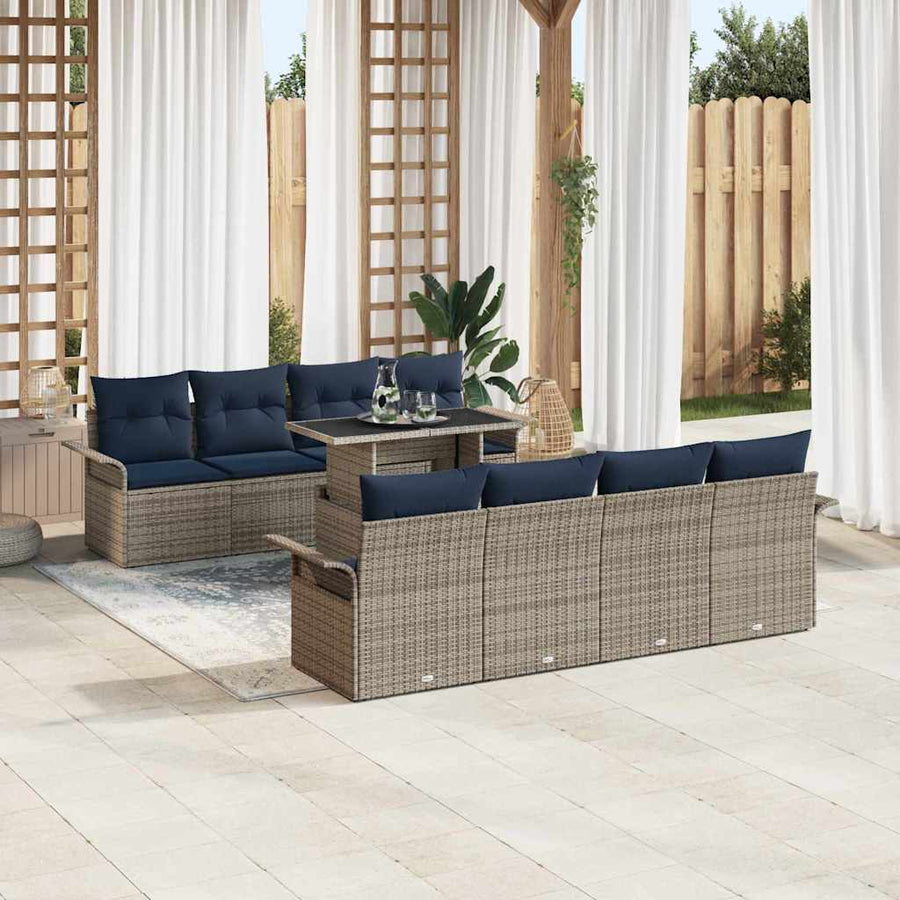 Tuin Sofa Set met kussen 9 pcs Grijs Poly riet