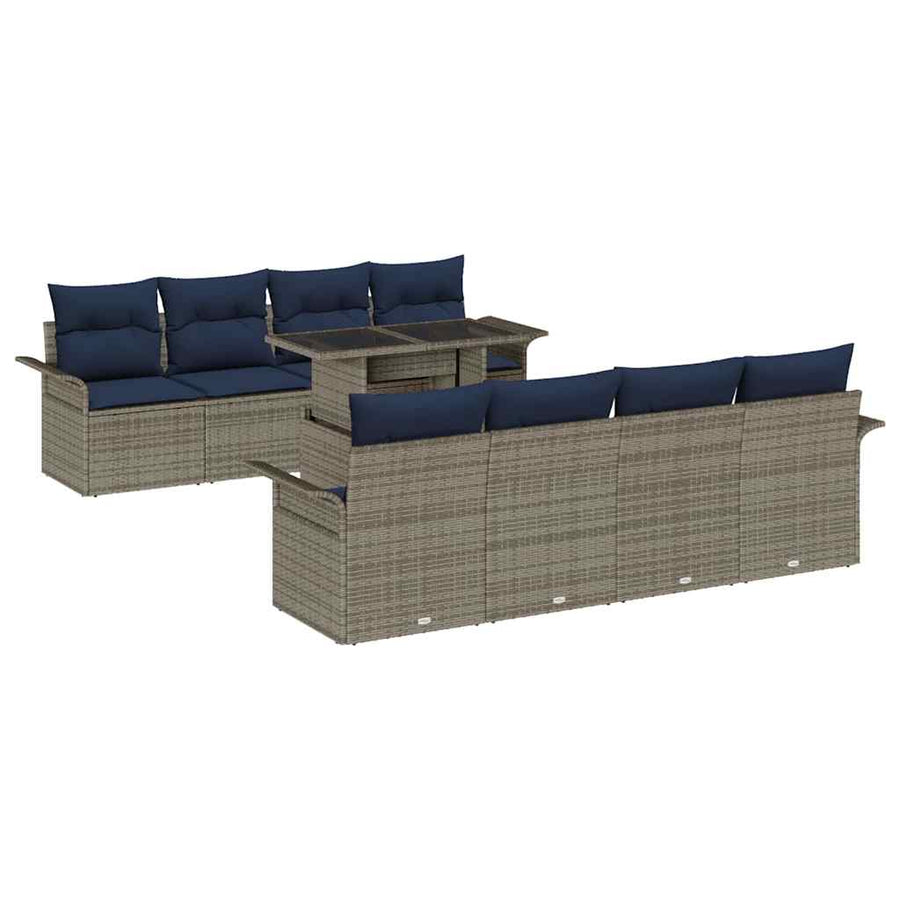 Tuin Sofa Set met kussen 9 pcs Grijs Poly riet