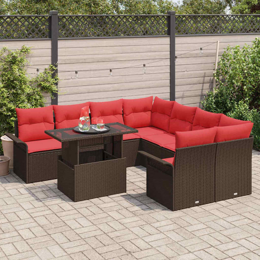 Tuin Sofa Set met kussen 9 pcs Bruin Poly riet