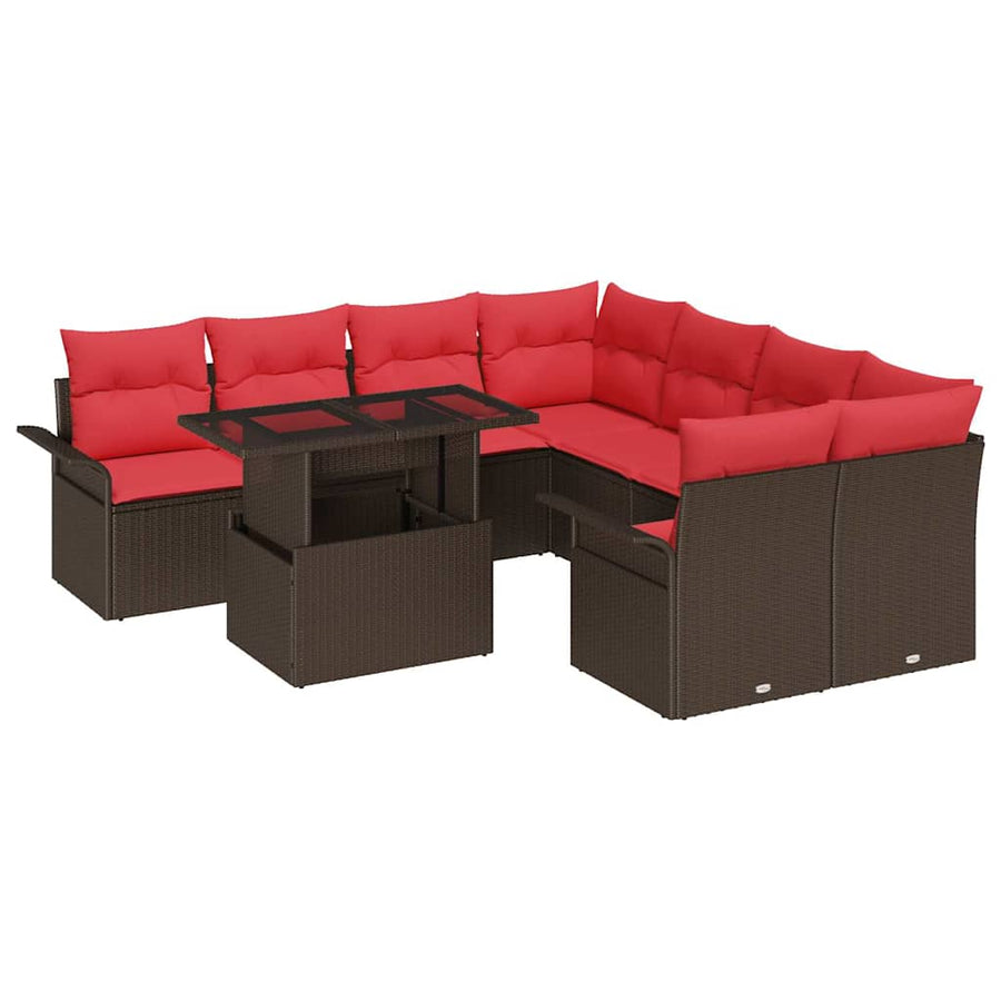 Tuin Sofa Set met kussen 9 pcs Bruin Poly riet