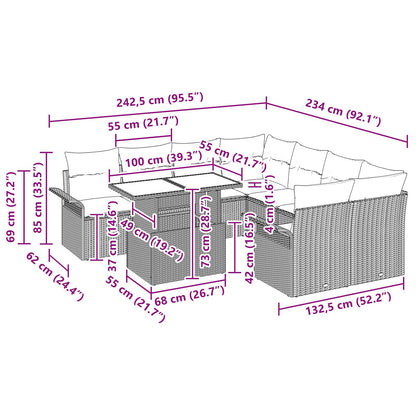 Tuin Sofa Set met kussen 9 pcs Bruin Poly riet