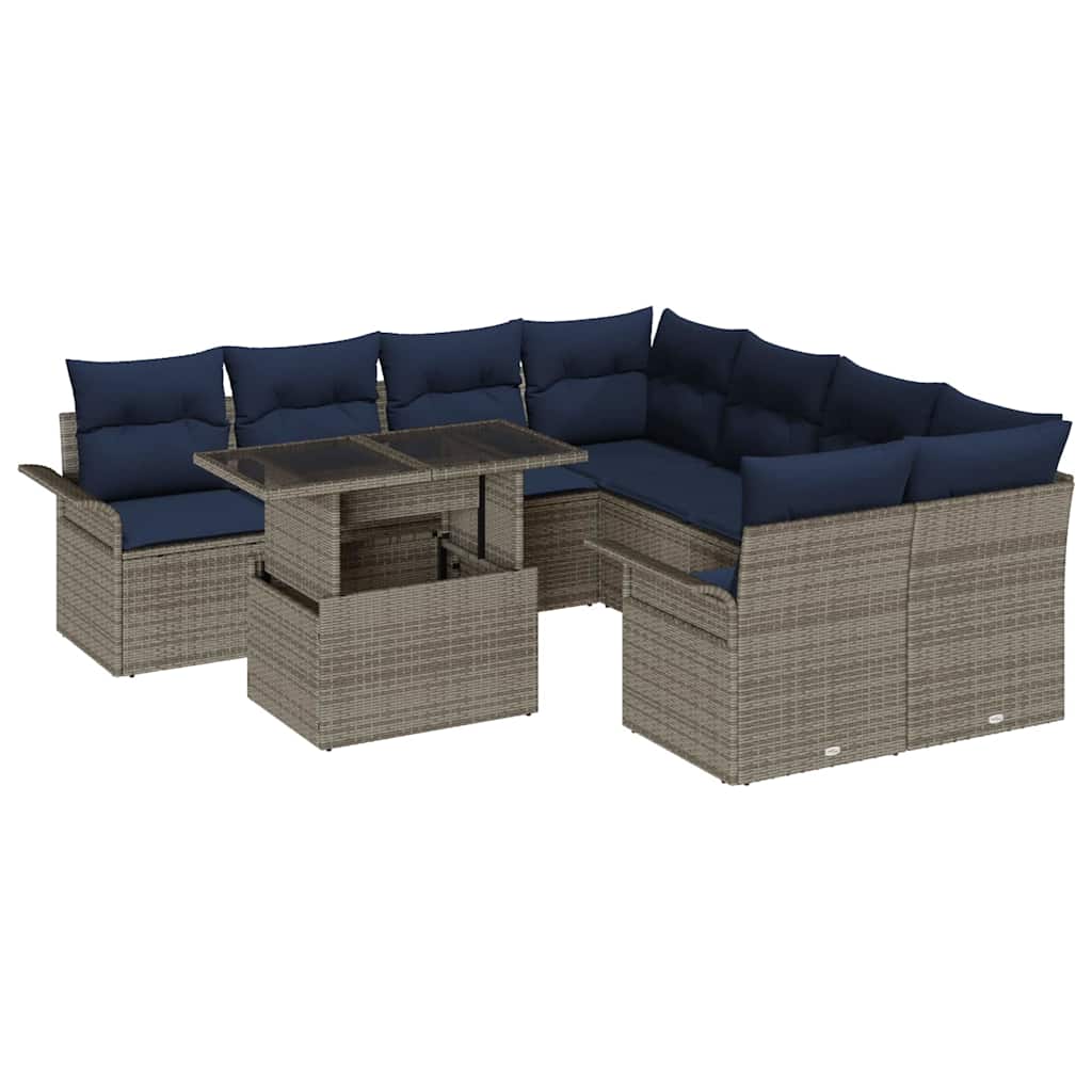 Tuin Sofa Set met kussen 9 pcs Grijs Poly riet