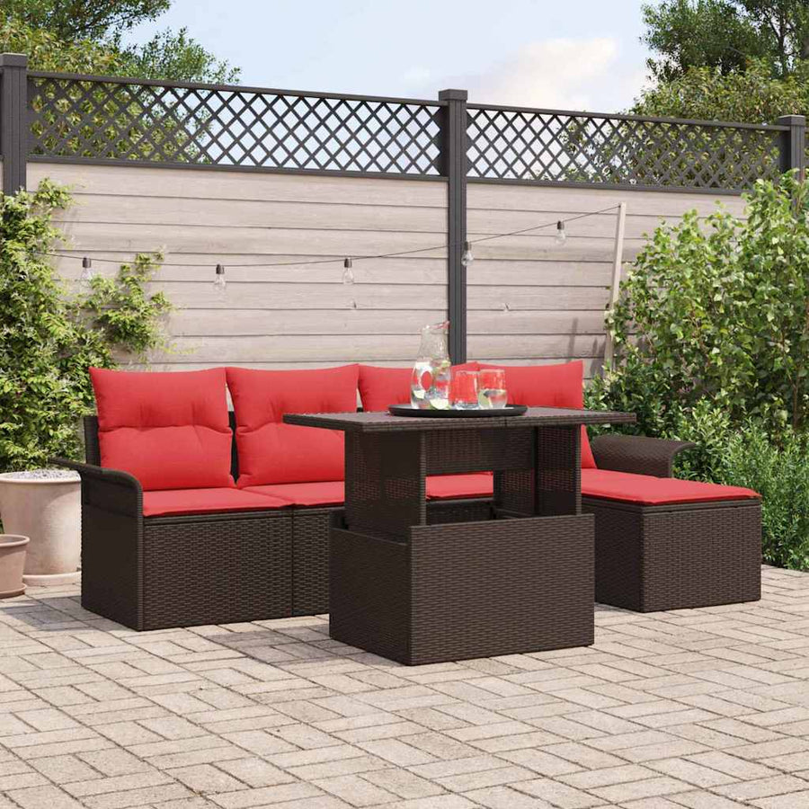 Tuin Sofa Set met kussen 6 pcs Bruin poly rattan