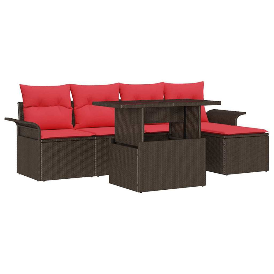 Tuin Sofa Set met kussen 6 pcs Bruin poly rattan