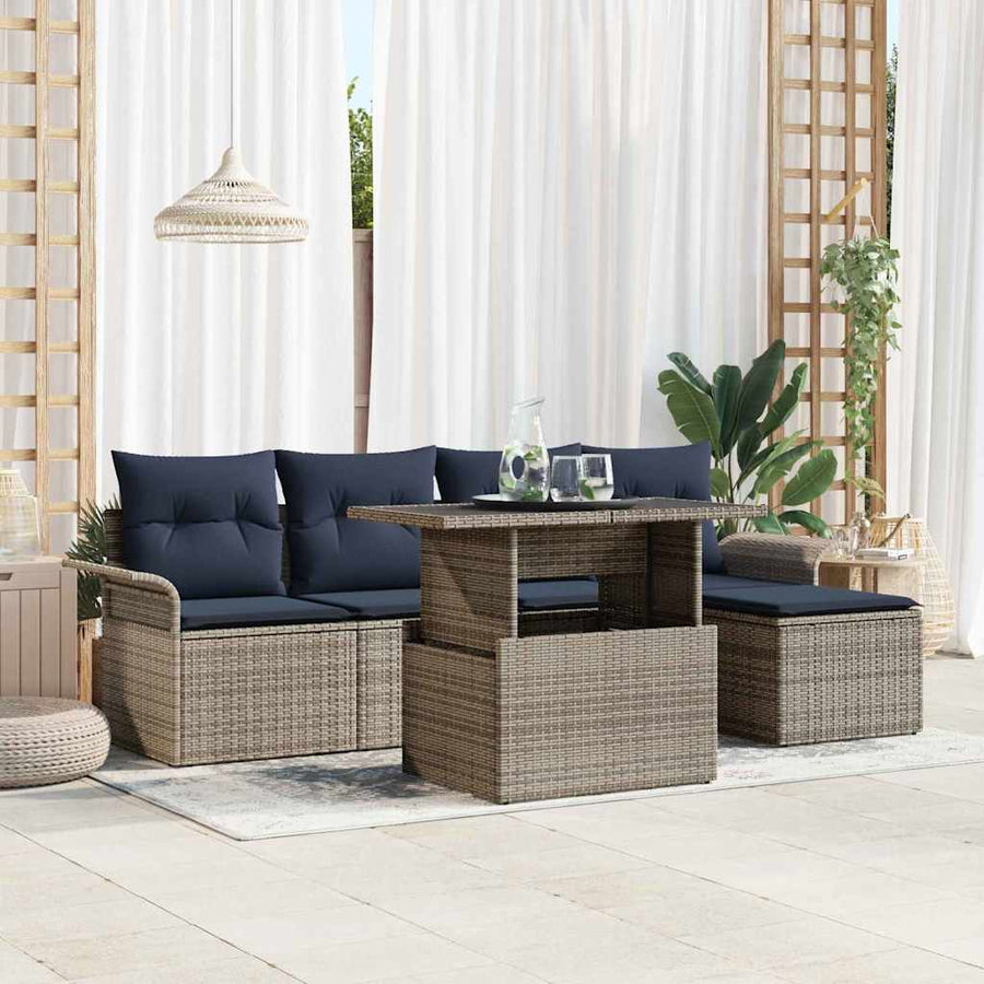 Tuin Sofa Set met kussen 6 pcs Grijs poly rattan