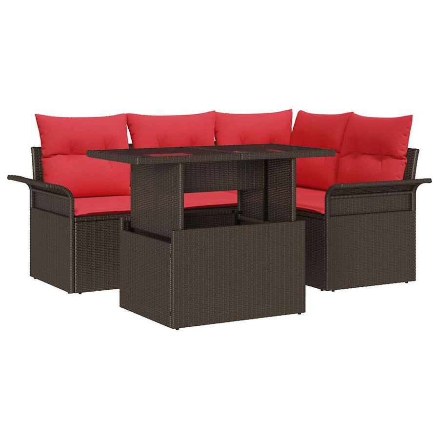 Tuin Sofa Set met kussen 5 pcs Bruin poly rattan