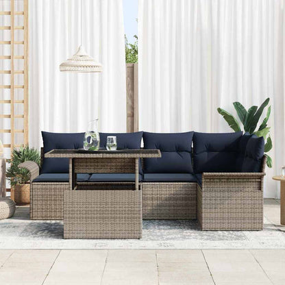 Tuin Sofa Set met kussen 6 pcs Grijs Poly riet