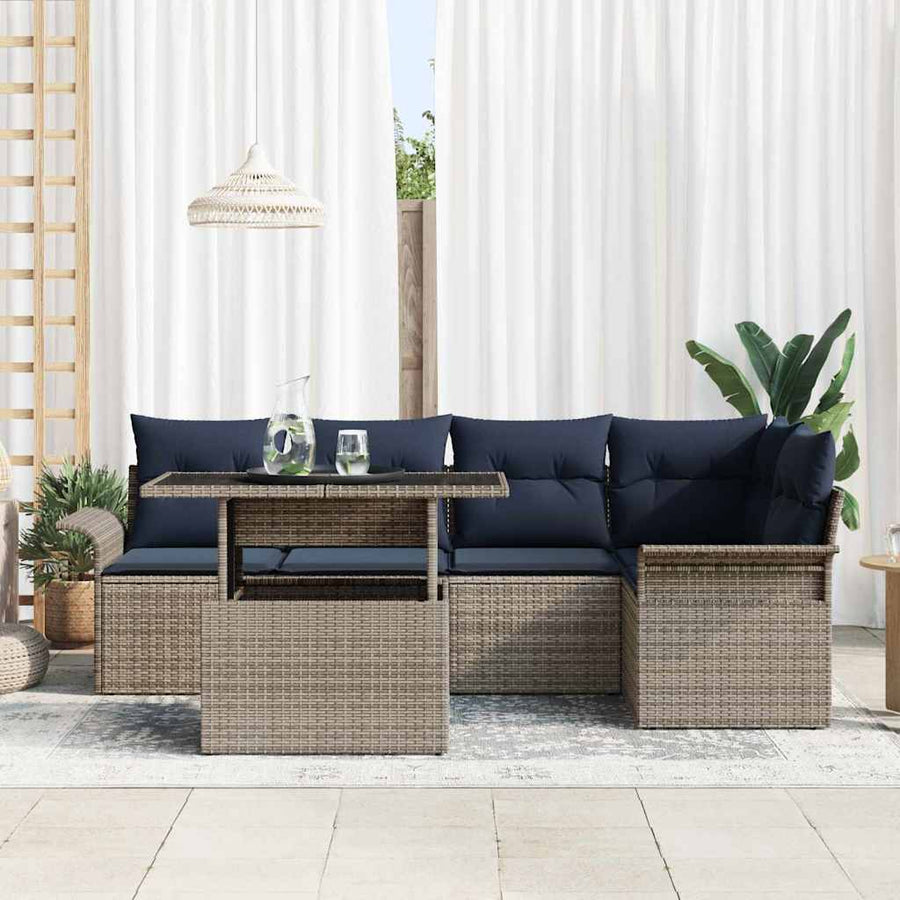 Tuin Sofa Set met kussen 6 pcs Grijs Poly riet