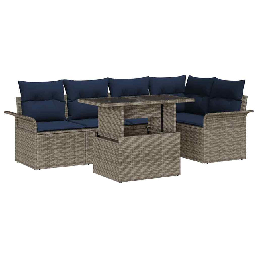 Tuin Sofa Set met kussen 6 pcs Grijs Poly riet