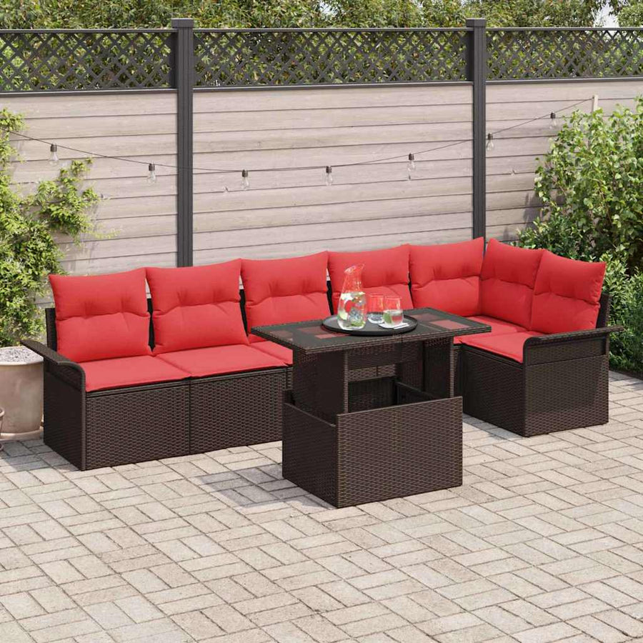 Tuin Sofa Set met kussen 7 pcs Bruin Poly riet