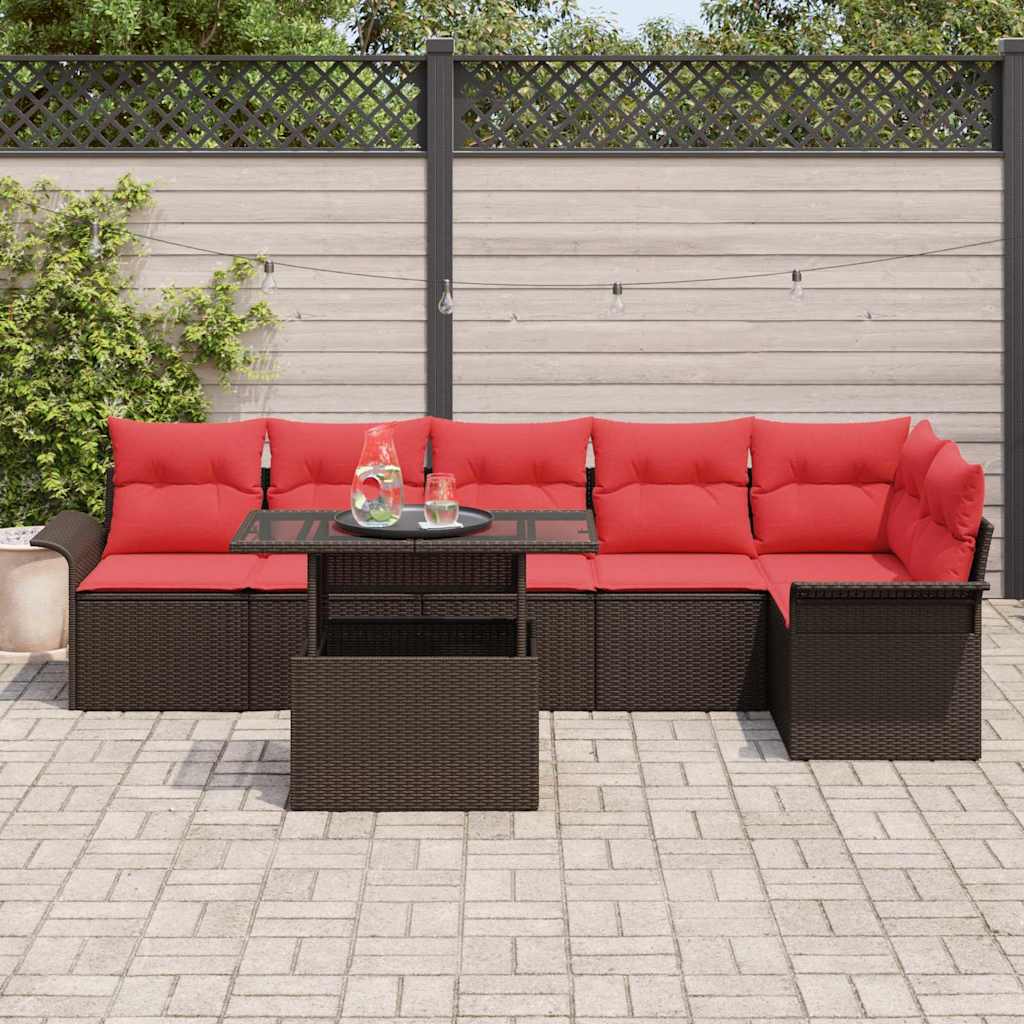 Tuin Sofa Set met kussen 7 pcs Bruin Poly riet