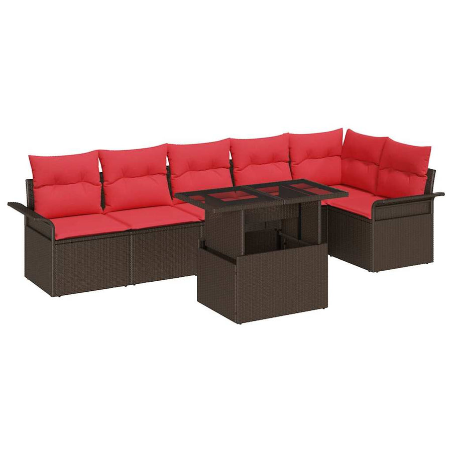 Tuin Sofa Set met kussen 7 pcs Bruin Poly riet