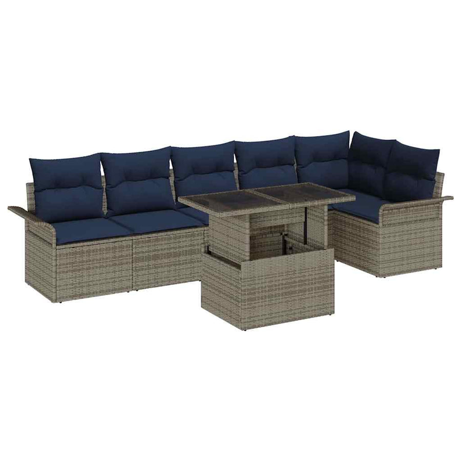 Tuin Sofa Set met kussen 7 pcs Grijs Poly riet