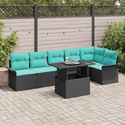 Tuin Sofa Set met kussen 7 pcs Zwart Poly riet