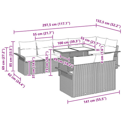 Tuin Sofa Set met kussen 9 pcs Bruin Poly riet